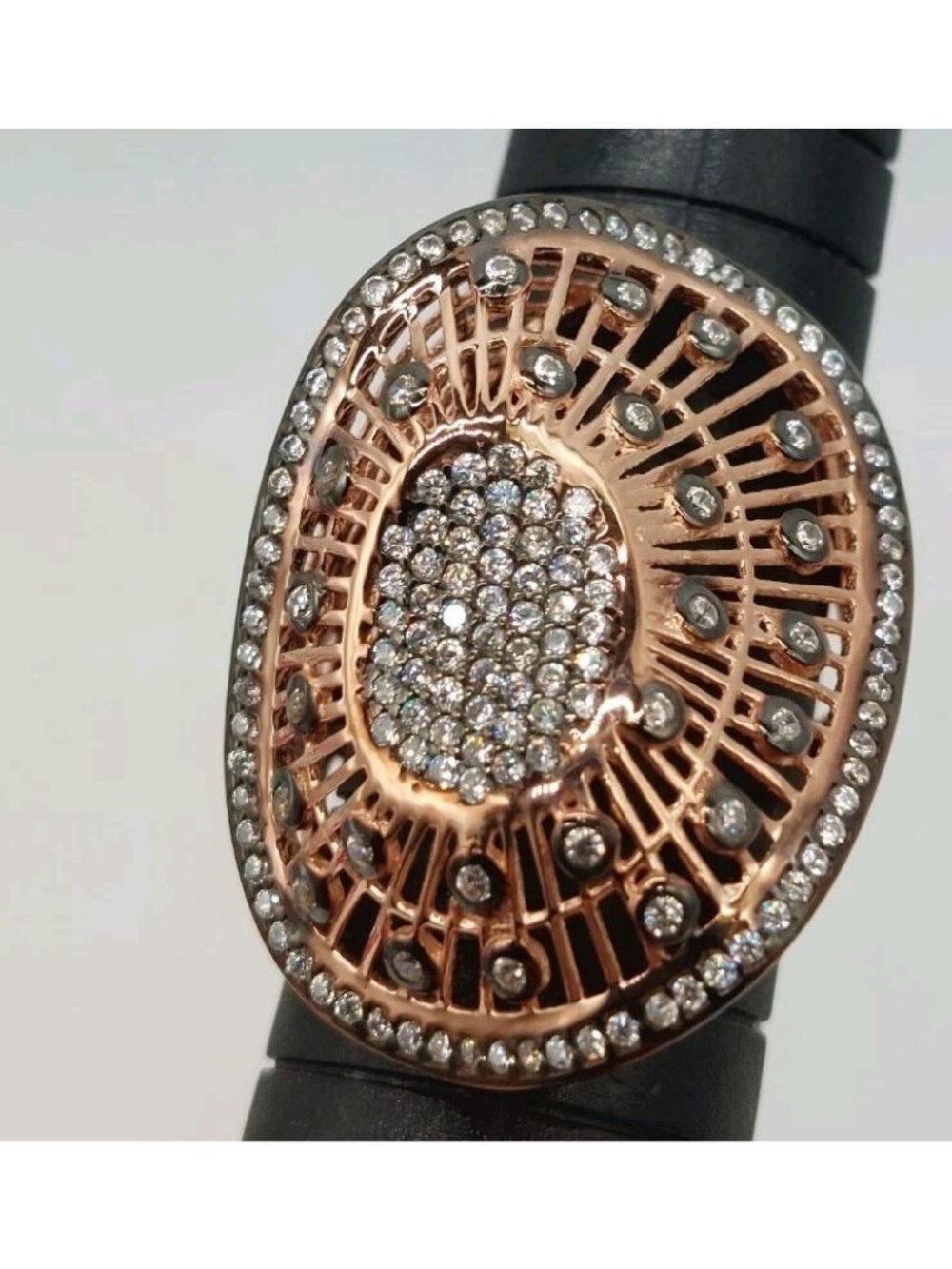Statement Cocktail Costume Ring Rose Gold Color White Rhinestones Size 8